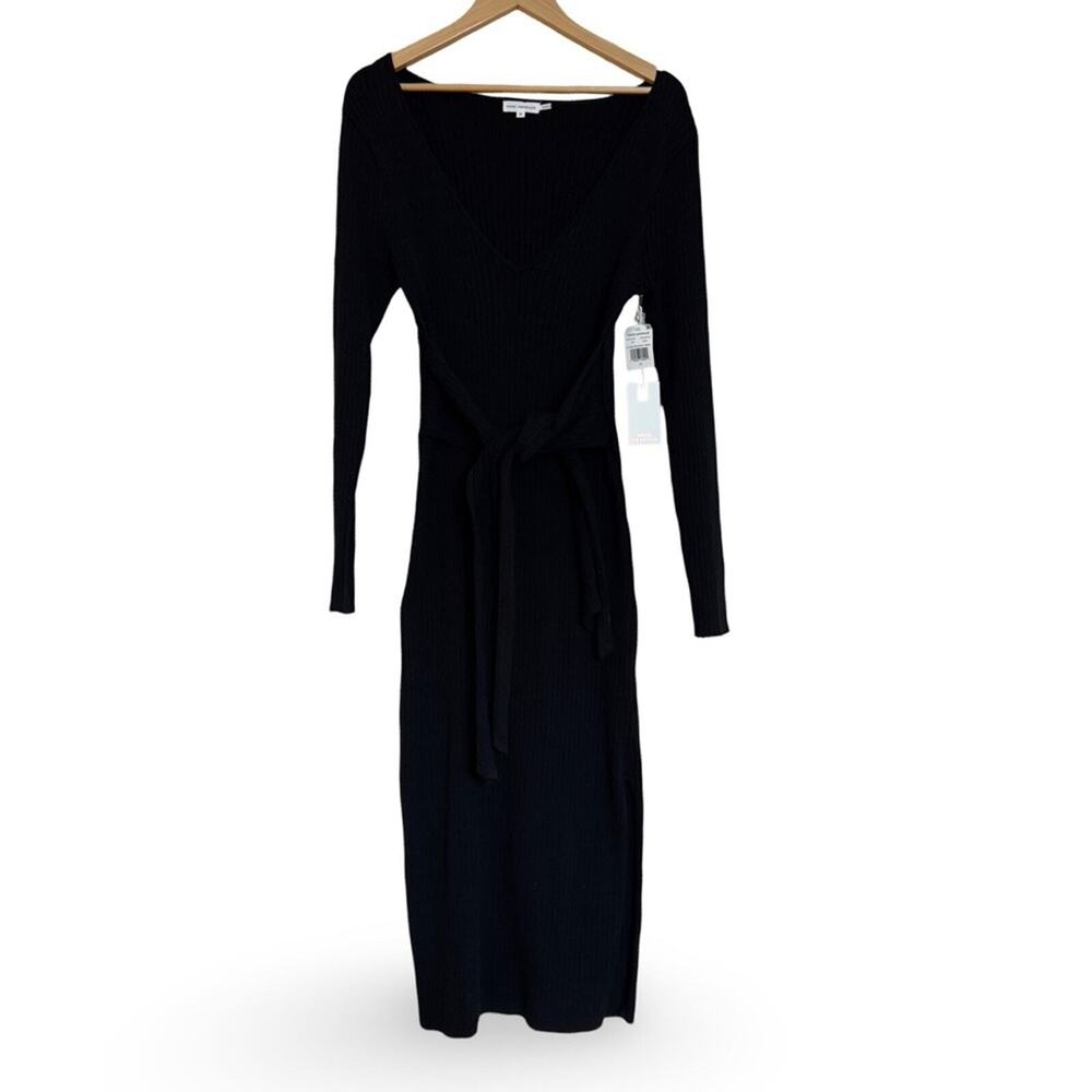 Good American Belted Body Dress Black Size 3 L Dolman Sleeve Rib Knit Midi NWT - Picture 4 of 11